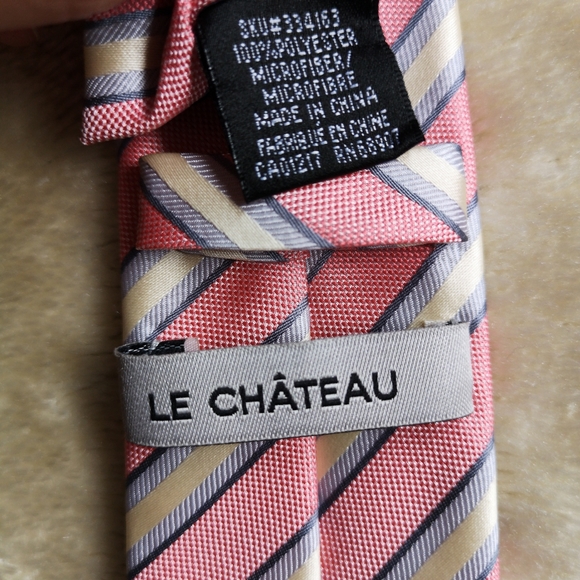 Le Château Stripe Salmon Pink men's tie - Picture 8 of 9